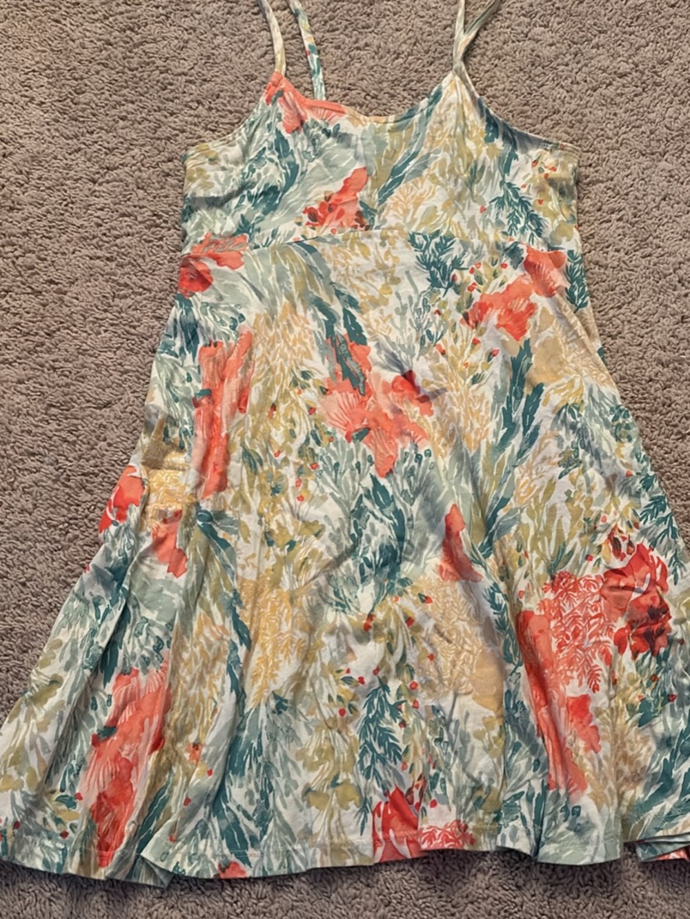 Old Navy Coral, Teal & Yellow Floral Spaghetti-Strap Dress